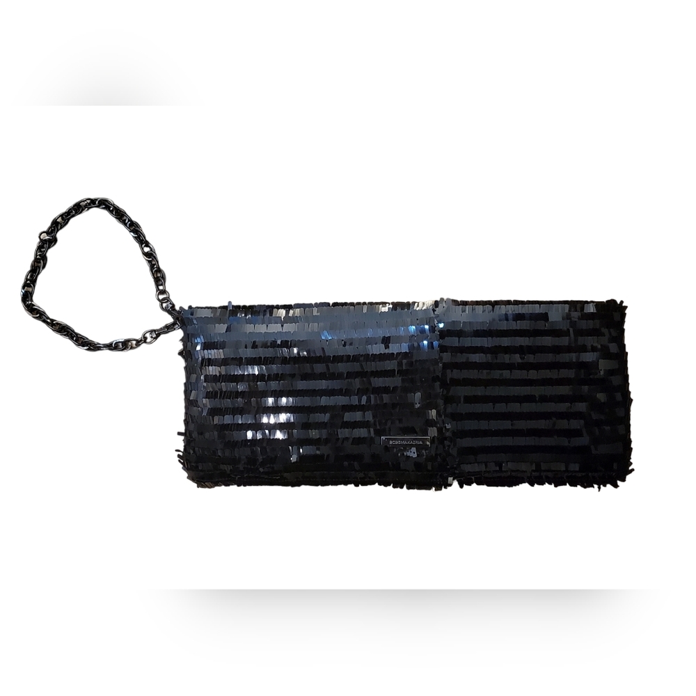 BCBG MaxAzria Black Sequined Foldover Clutch Bag NWOT